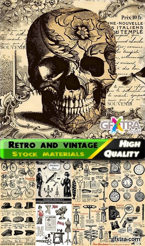 Retro objects and elements pen painting - 25 Ai