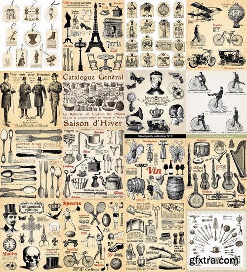 Retro objects and elements pen painting - 25 Ai