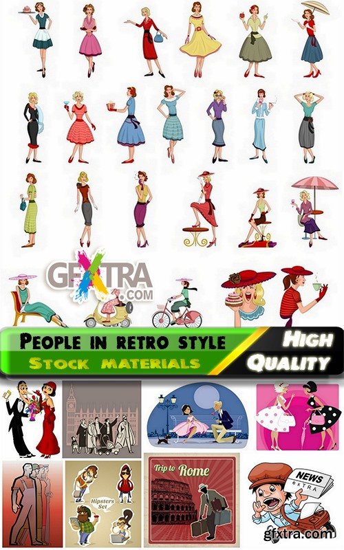 Different vector people in retro style from stock - 25 Eps