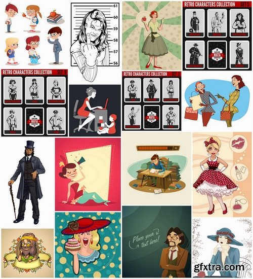 Different vector people in retro style from stock - 25 Eps