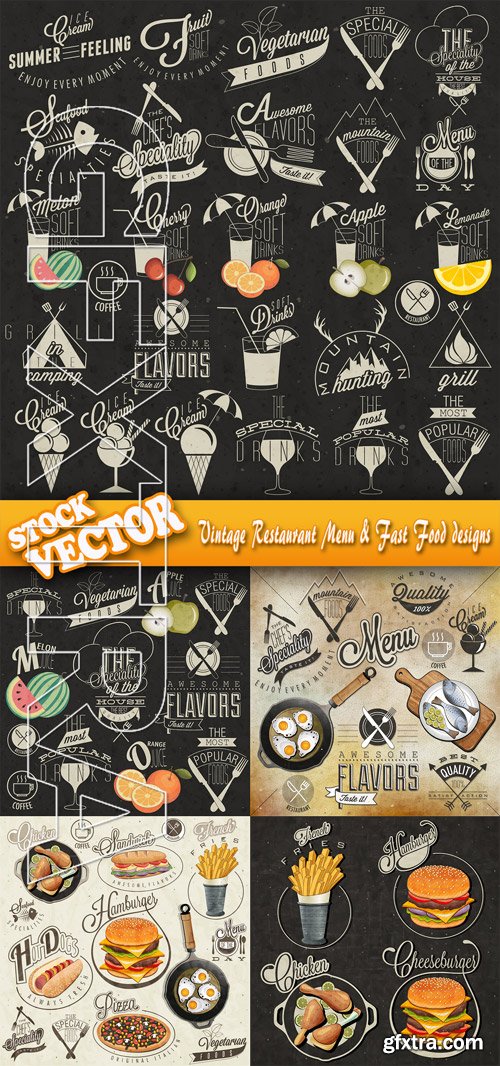 Stock Vector - Vintage Restaurant Menu & Fast Food designs