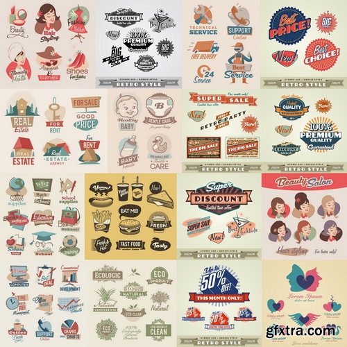Labels and logos for business in retro style - 25 Eps