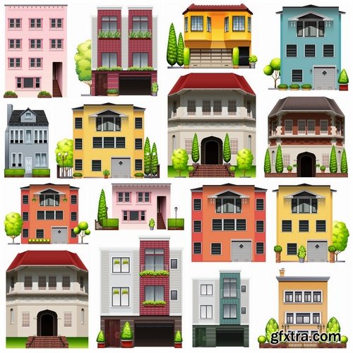 Different buildings and exteriors design in vector from stock - 25 Eps