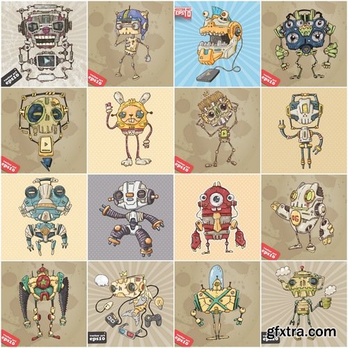 Set of robots illustrations in vector from stock - 25 Eps