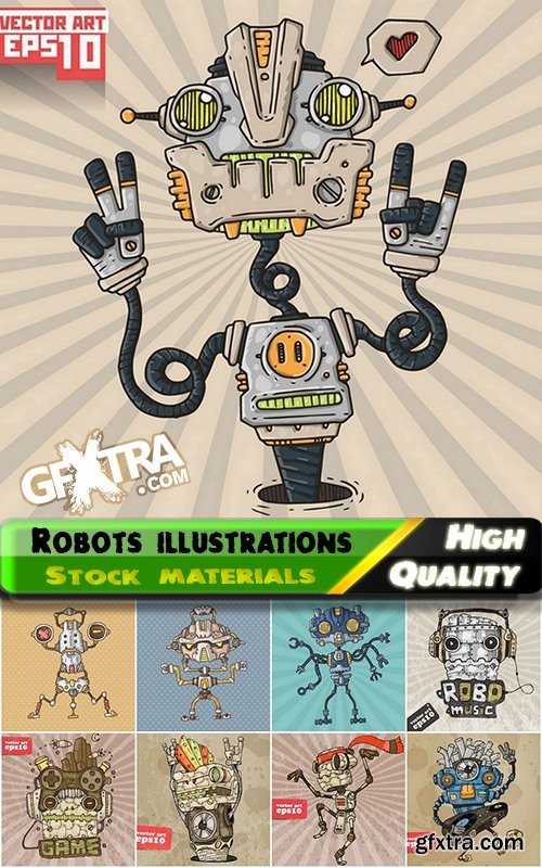 Set of robots illustrations in vector from stock - 25 Eps