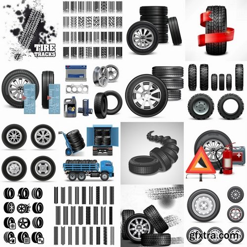 Tire of truck and traces of the tread wheels - 25 Eps