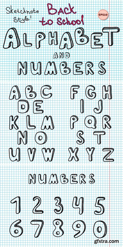 Stock Vectors - Sketchnote alphabet and numbers
