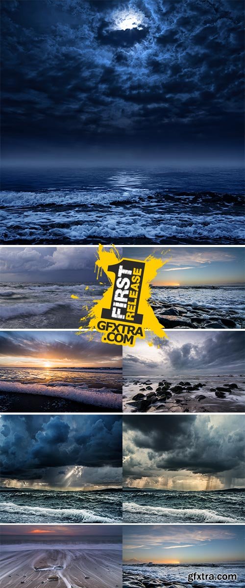 Stock Photo Stormy sky over the wave of the sea
