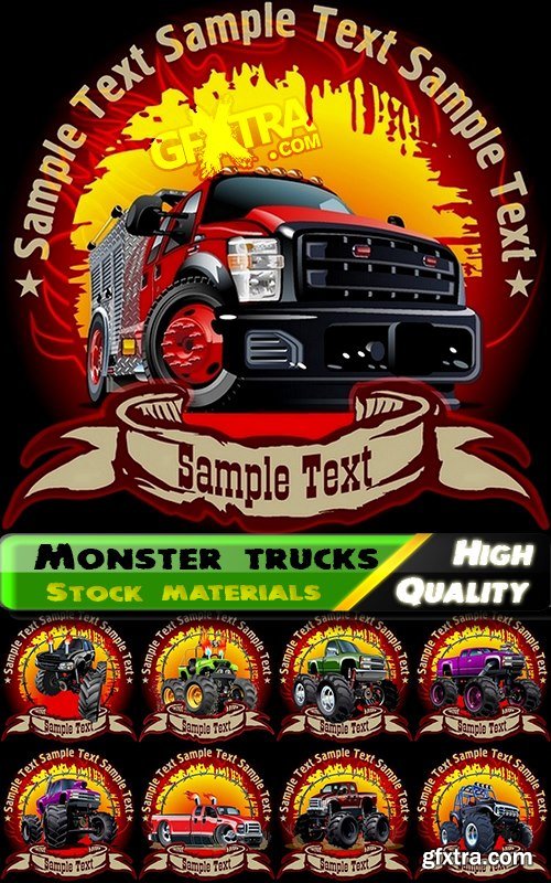 Illustrations of monster trucks in vector from stock - 25 Eps