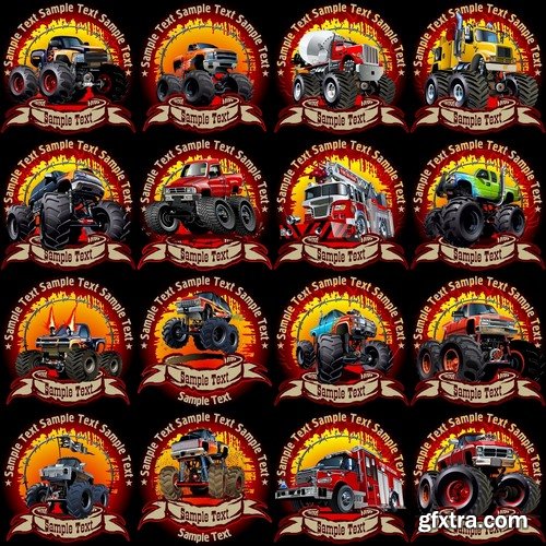 Illustrations of monster trucks in vector from stock - 25 Eps