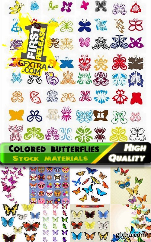 Set of colored butterfly vector illustrations from stock - 25 Eps