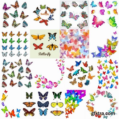 Set of colored butterfly vector illustrations from stock - 25 Eps