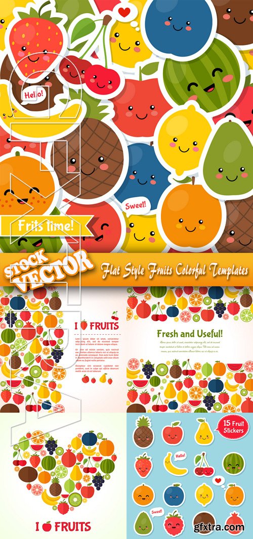 Stock Vector - Flat Style Fruits Colorful Templates
