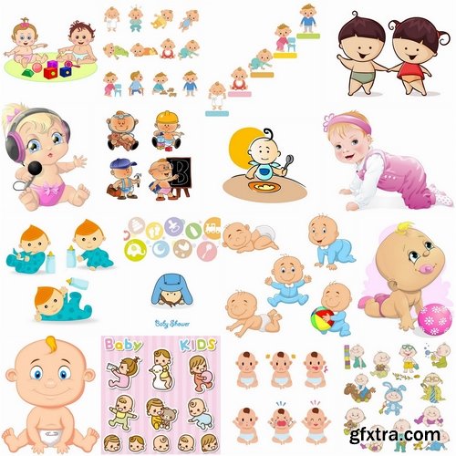 Cute and happy babies in different poses - 25 Eps
