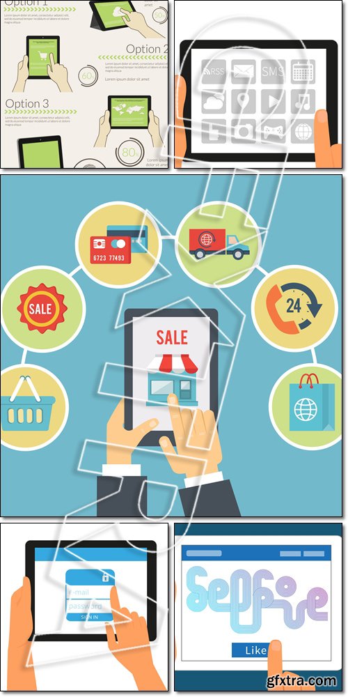 Infographic visualization of usability tablet pc, Mobile order and payment - Vector