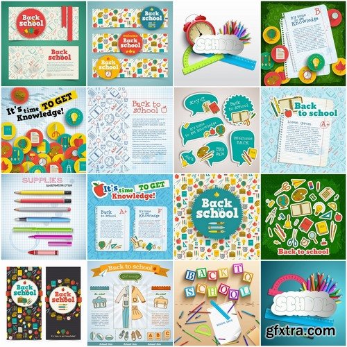 Back to school backgrounds and stationery elements 2 - 25 Eps