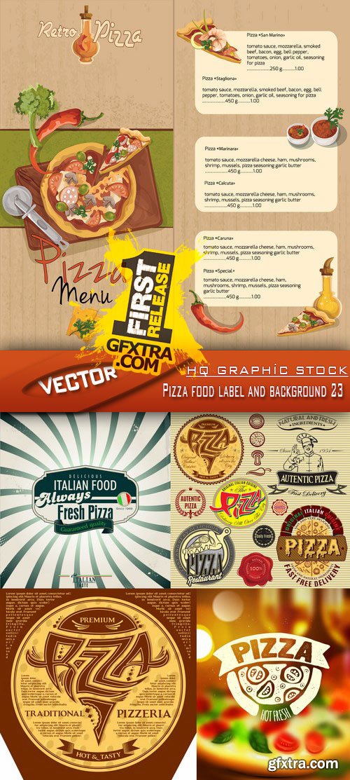 Stock Vector - Pizza food label and background 23