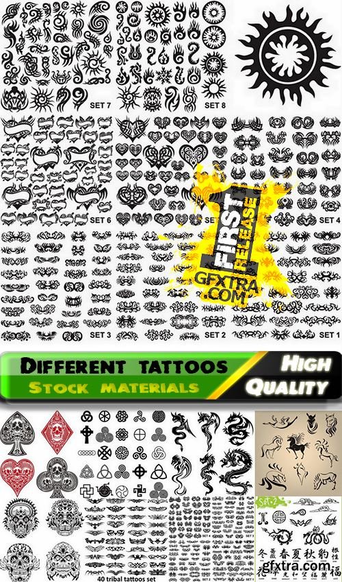 Set of different tattoos in vector from stock - 25 Eps