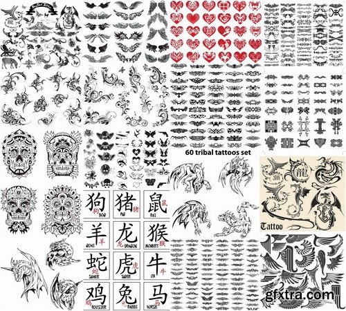 Set of different tattoos in vector from stock - 25 Eps