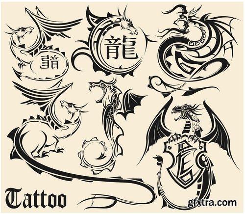 Set of different tattoos in vector from stock - 25 Eps