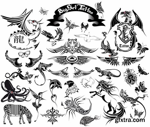 Set of different tattoos in vector from stock - 25 Eps