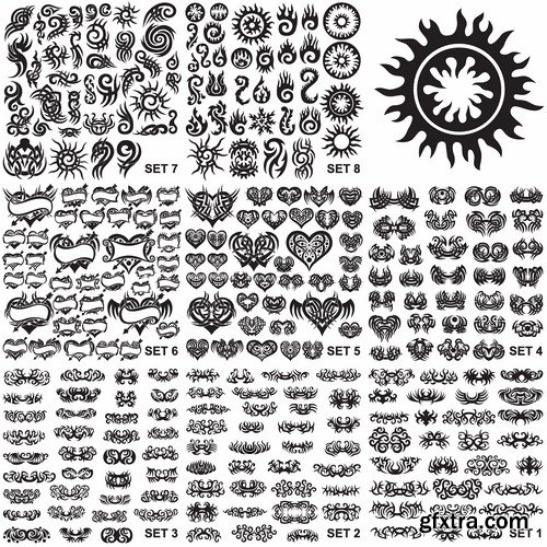 Set of different tattoos in vector from stock - 25 Eps