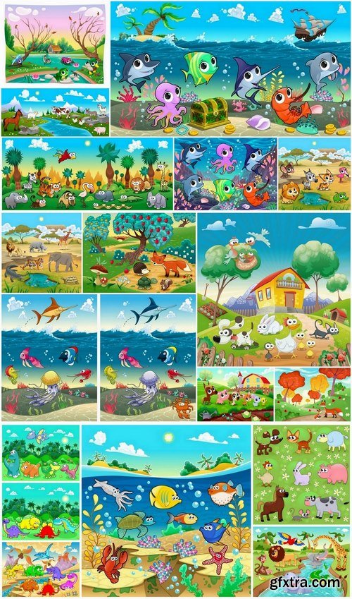 Domestic and wild animals in different landscapes - 25 Eps