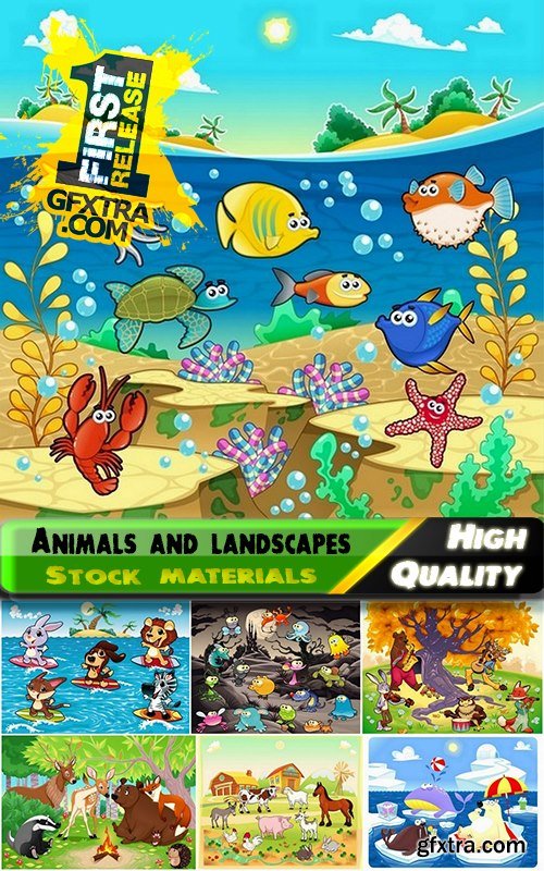 Domestic and wild animals in different landscapes - 25 Eps