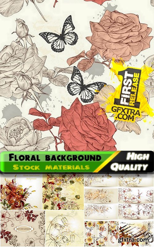 Floral background with butterflies and dragonflies - 25 Ai