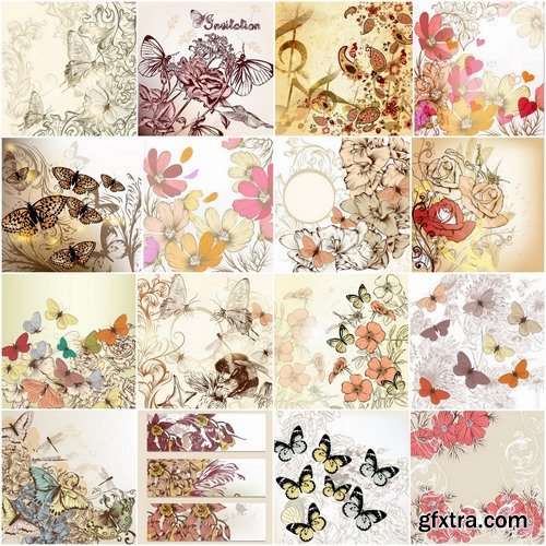 Floral background with butterflies and dragonflies - 25 Ai