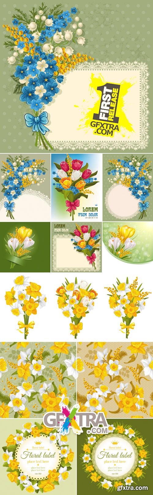 Spring Flowers Cards Vector Collection