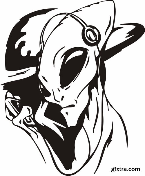 Collection of vector images of tattoos UFO 25 Eps