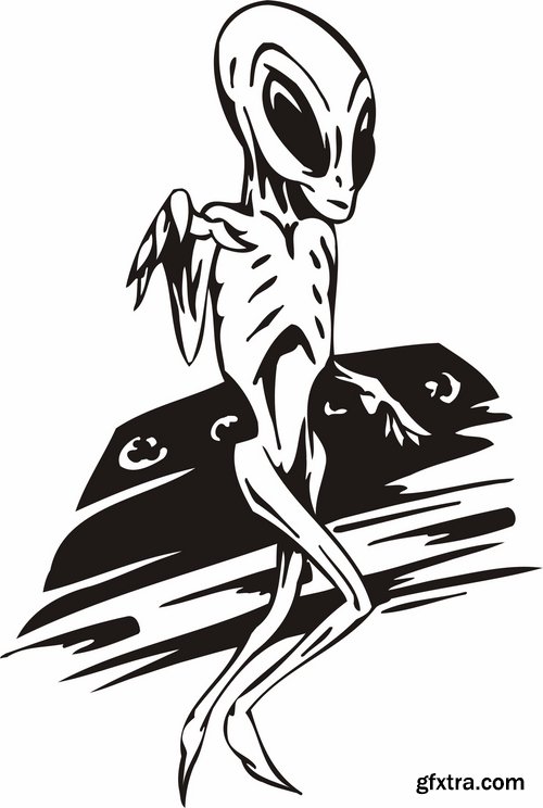 Collection of vector images of tattoos UFO 25 Eps