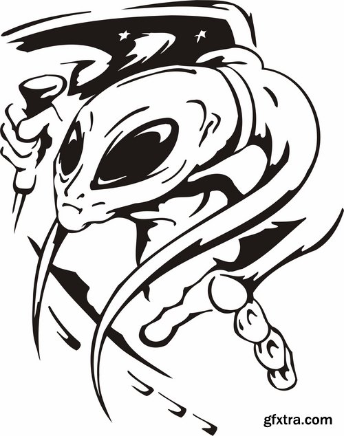 Collection of vector images of tattoos UFO 25 Eps
