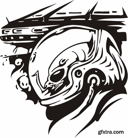 Collection of vector images of tattoos UFO 25 Eps
