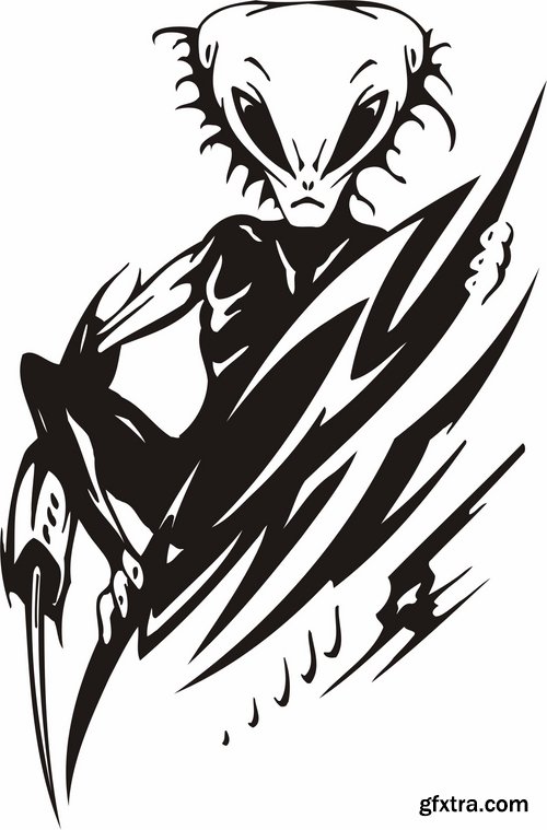 Collection of vector images of tattoos UFO 25 Eps