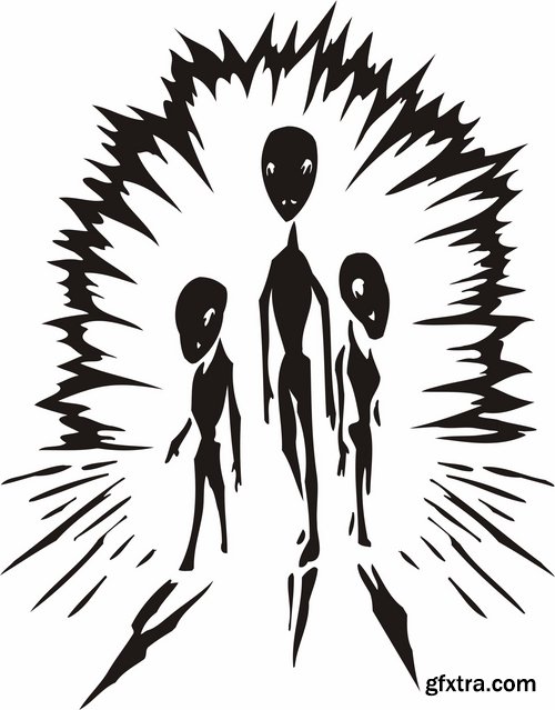 Collection of vector images of tattoos UFO 25 Eps