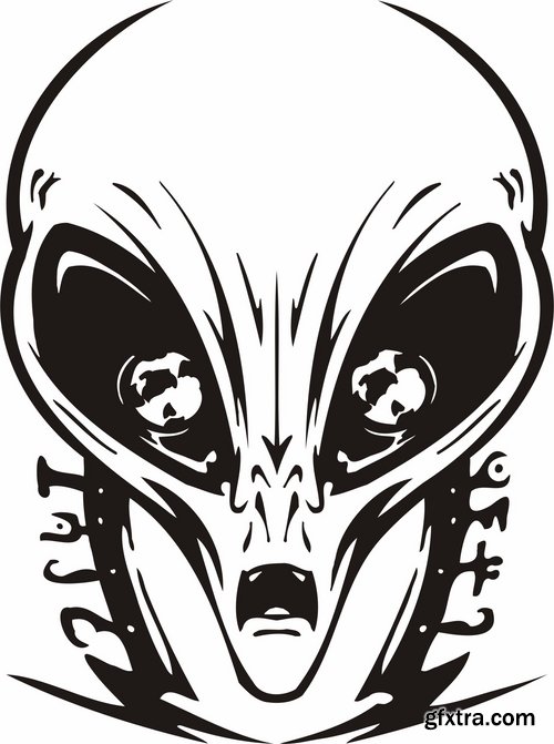 Collection of vector images of tattoos UFO 25 Eps