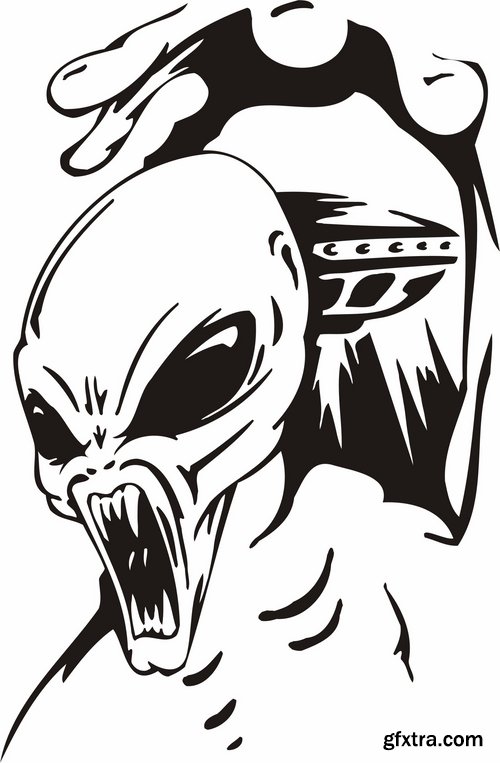 Collection of vector images of tattoos UFO 25 Eps