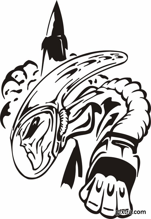 Collection of vector images of tattoos UFO 25 Eps