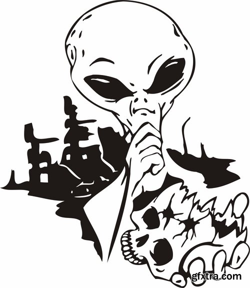 Collection of vector images of tattoos UFO 25 Eps