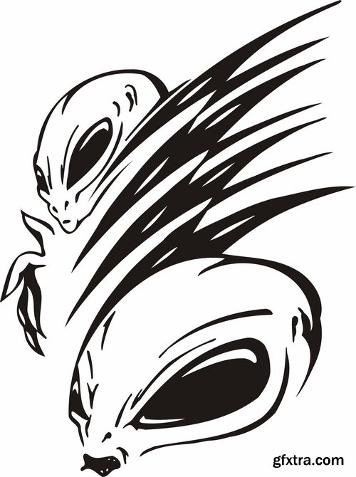 Collection of vector images of tattoos UFO 25 Eps