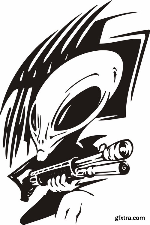 Collection of vector images of tattoos UFO 25 Eps