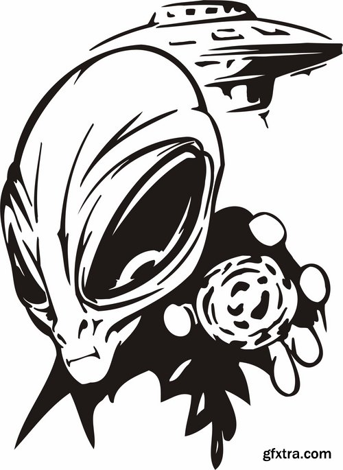 Collection of vector images of tattoos UFO 25 Eps