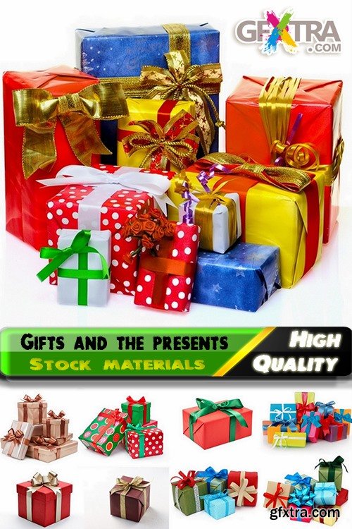 Gifts and the presents with colorful ribbons isolated on white - 25 HQ Jpg