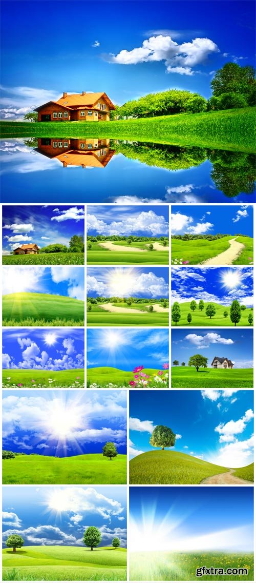 Natural landscapes, fields and river - stock photos Natural landscapes, fields and river - stock photos