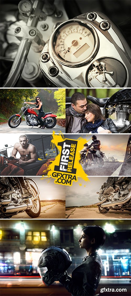 Stock Photo: Biker in helmet and leather jacket racing on the road