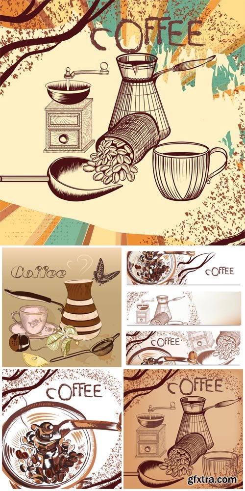 Coffee, vintage backgrounds and banners vector Coffee, vintage backgrounds and banners vector