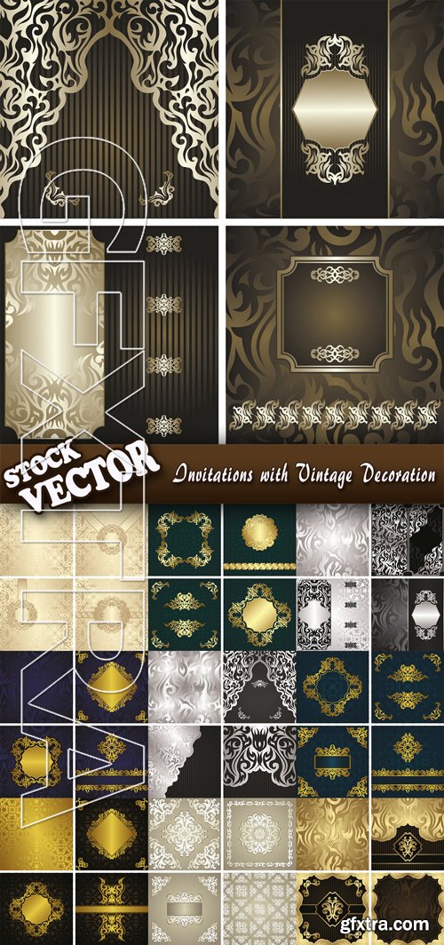 Stock Vector - Invitations with Vintage Decoration