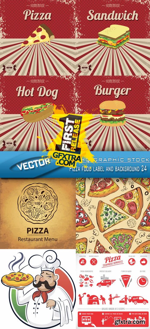 Stock Vector - Pizza food label and background 24